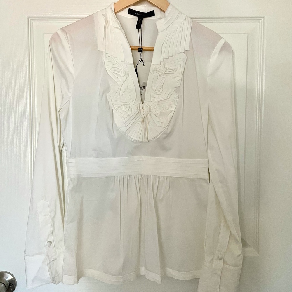 BCBG MAXAZRIA WHITE DETAILED BLOUSE
